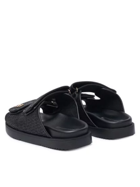 Tommy Hilfiger natikači DOUBLE STRAP RAFFIA SANDAL črna
