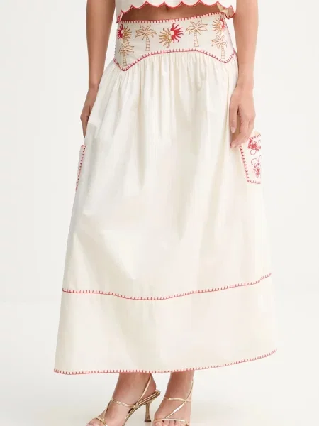 Never Fully Dressed spódnica midi rozkloszowana beżowy