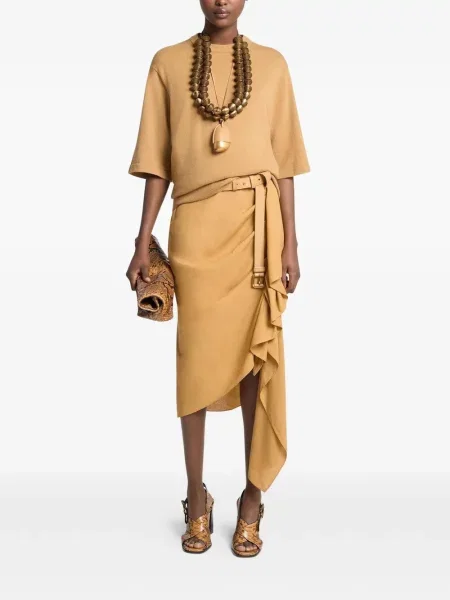 Плисирани панталон Michael Kors Collection с волани на райета кафяво