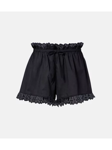 Pantaloni scurți Poupette St Barth cu broderie din poplin negru