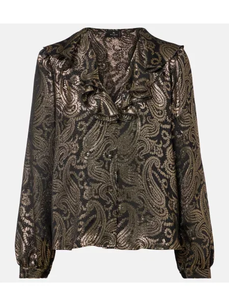 Jedwabny top Etro z falbankami z wzorem paisley złoty