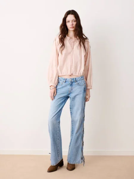 Jeansy straight ze sznurkiem średni Teen 32 MANGO TEEN niebieski