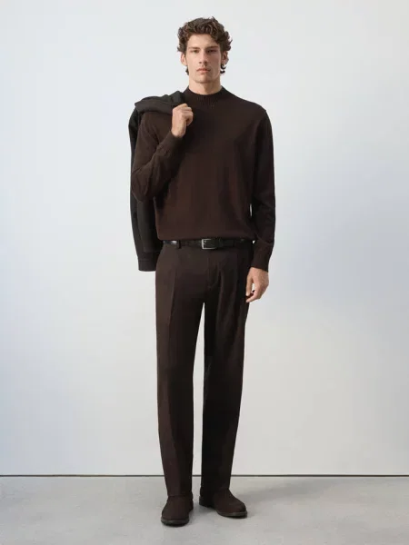 Sweter z cienkiej dzianiny z mieszanki bawełny czekoladowy Mężczyzna XXL MANGO MAN