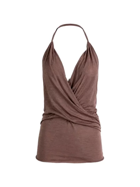 Top Rick Owens cu gât halter cu bretele maro