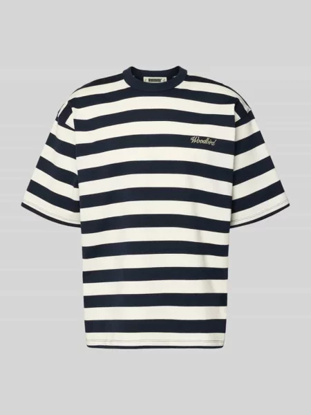 T-shirt o kroju relaxed fit z przeszytym logo model Beam' Woodbird granatowa