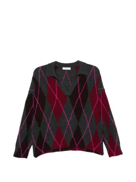 Gulerat top Majestic Filatures cu model argyle gri