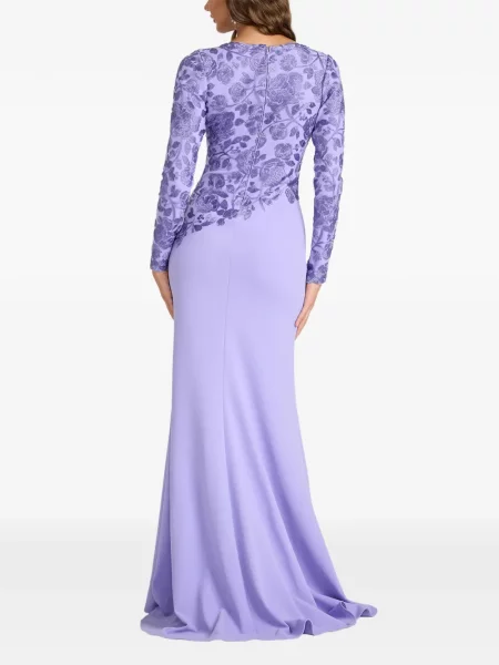 Rochie maxi Tadashi Shoji cu model floral lungă de costum violet