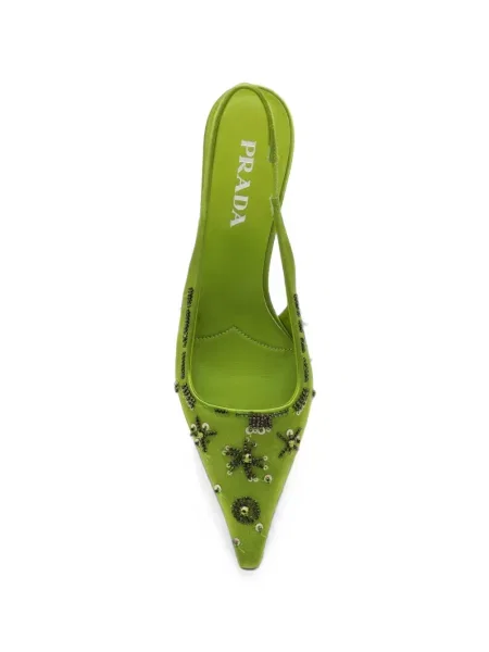 Pantofi cu toc Prada din satin slingback verde