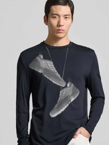 Bluzka z długim rękawem o kroju regular fit z nadrukiem z motywem Mm6 Maison Margiela czarna