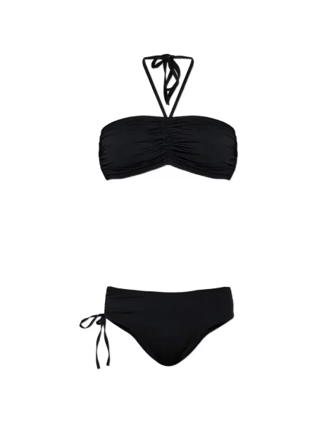 Bikini Balmain cu volane cu gât halter negru