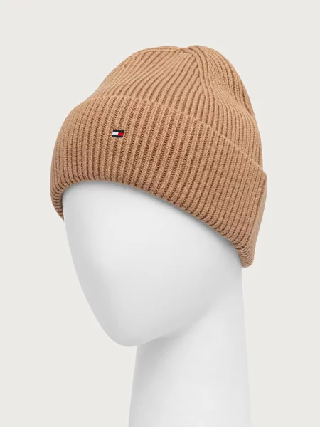 Czapka z mieszanki bawełny z dodatkiem wełny Tommy Hilfiger beżowa