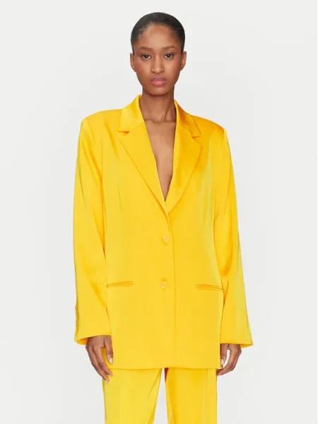 Сако Harru с уголемена кройка с изчистен дизайн жълто