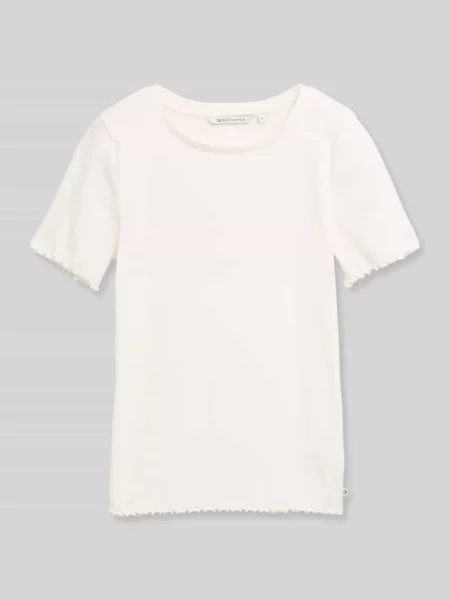 T-shirt o kroju slim fit z mieszanka bawełny z prążkowana dzianina Tom Tailor Denim biała