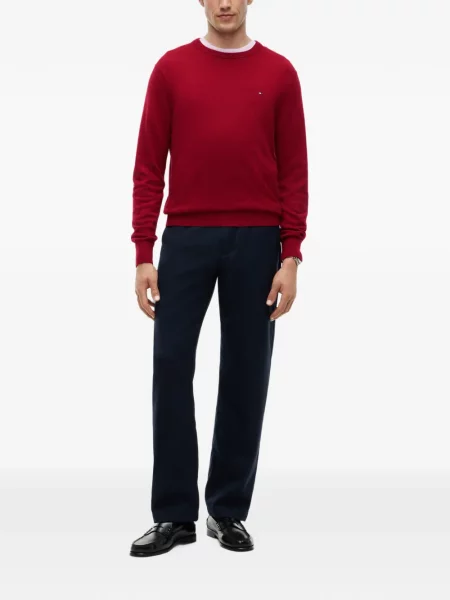 Пуловер Tommy Hilfiger бродиран с кръгло деколте червено