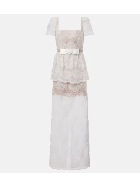 Rochie maxi Self-portrait cu funde din tul de costum alb