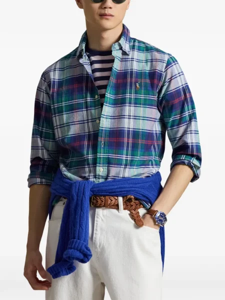 Șapcă Polo Ralph Lauren cu decolteu în V cu autograf în carouri albastru