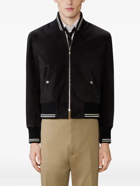 Geacă bomber Thom Browne din piele de căprioară negru