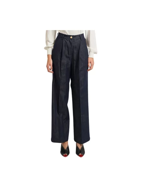 Spodnie z wysokim stanem Yes Zee z wysoką talią niebieskie