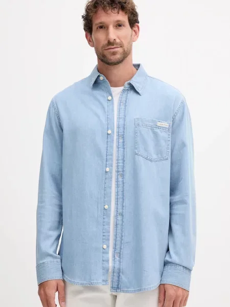Риза Calvin Klein Jeans със стандартна кройка с класическа яка синьо