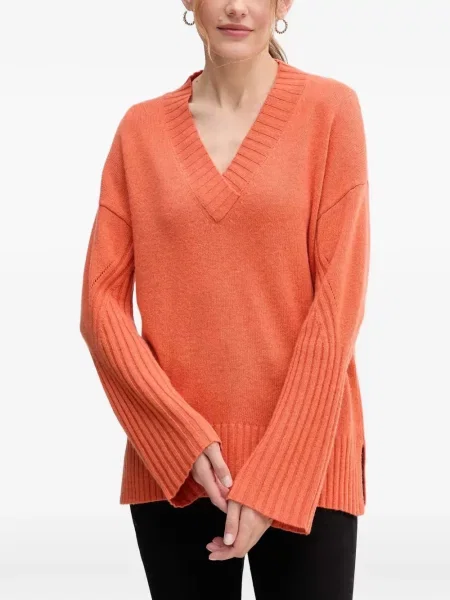 Pulover Benetton cu decolteu în V portocaliu