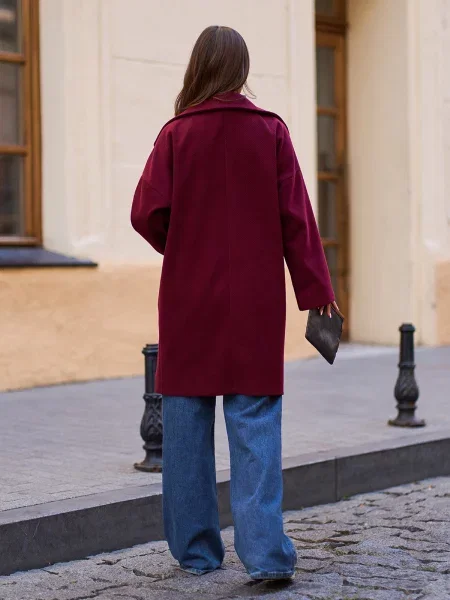 Пальто ISSA Plus кашемір бордовий
