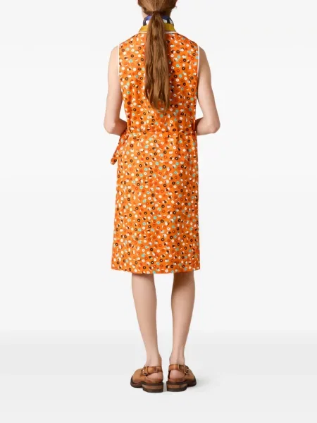 Sukienka midi Miu Miu w kwiatki do kolan garniturowa pomarańczowa