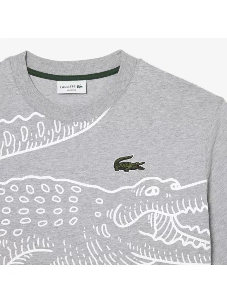 Lacoste Koszulka Z Okrągłym Dekoltem I Luźnym Krojem Z Nadrukiem Krokodyla szara