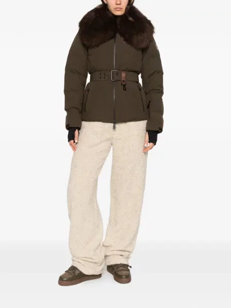 Gulerat cu centură geacă Moncler Grenoble cu blană verde