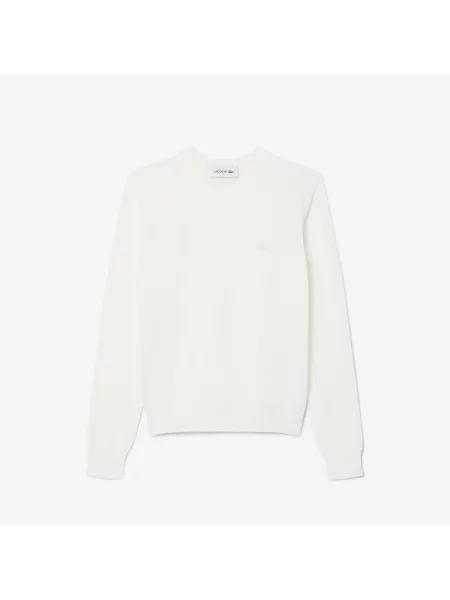 Lacoste Sweter 3D Z Okrągłym Kołnierzykiem Kremowy biały