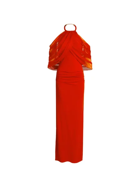 Rochie maxi Silvia Tcherassi drapată cu gât halter portocaliu