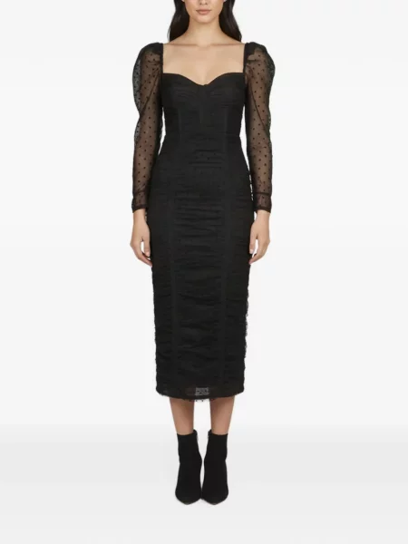 Rochie midi Self-portrait cu buline plasă negru