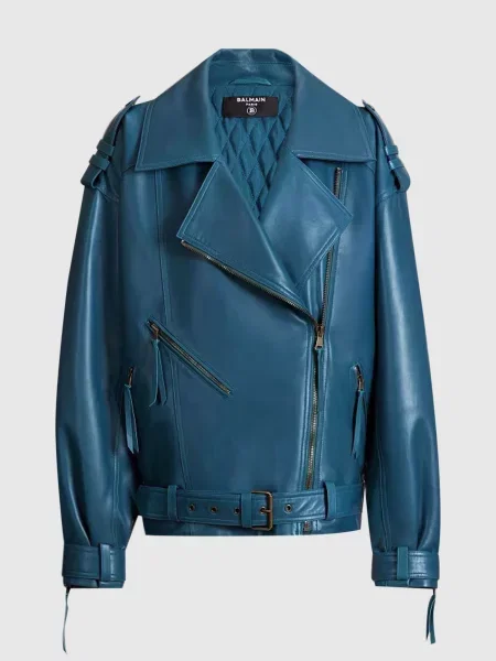 Шкіряна косуха Balmain синя