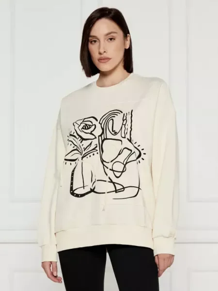 Desigual Bluză Patch Écru Oversize