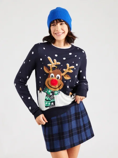 VERO MODA Pulover VMFROSTYDEER bleumarin / maro / verde alb