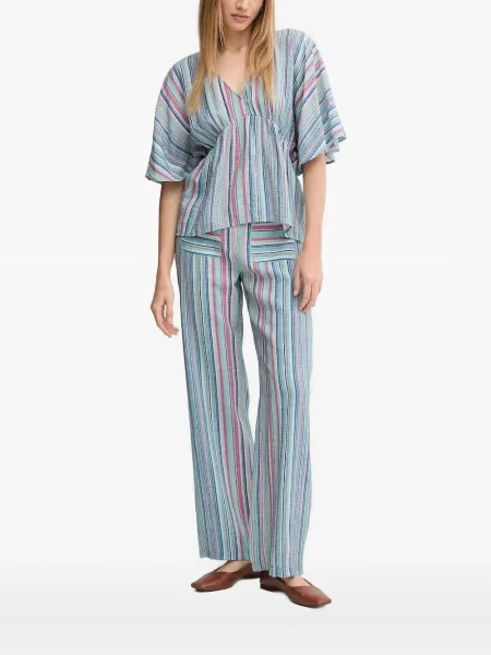 Bluzka Hoss Intropia w paski z dekoltem w serek niebieska