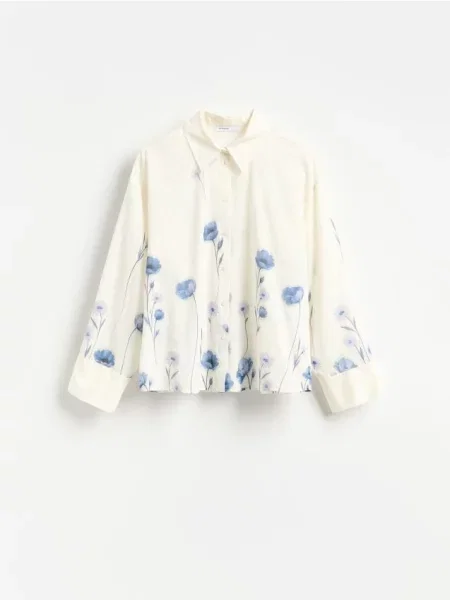 Reserved Cămașă din cu imprimeu floral crem