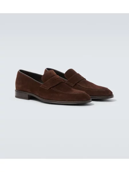 Pantofi loafer Canali din piele de căprioară maro