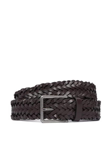 Pásek Calvin Klein Warmth Buckle Woven Fixed Tmavě hnědá