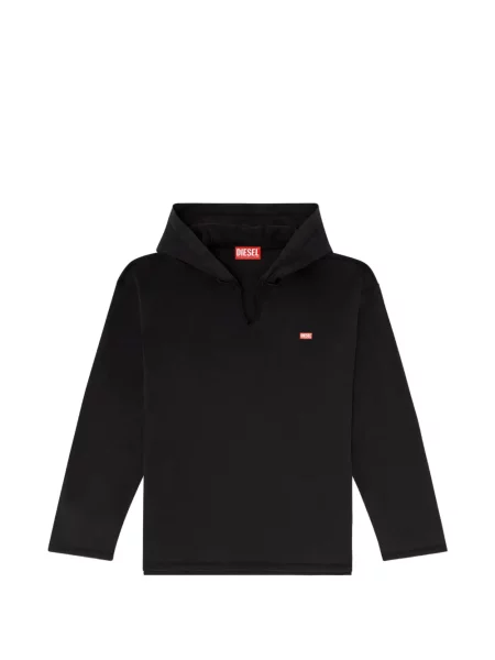 Lung tricou Diesel cu glugă de flanelă negru
