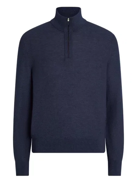 Pulover Zegna din cașmir de jumătate de fermoar albastru