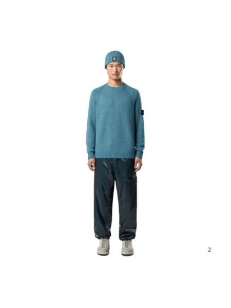 Sweter Stone Island wełniany z okrągłym dekoltem z kamieniami niebieski