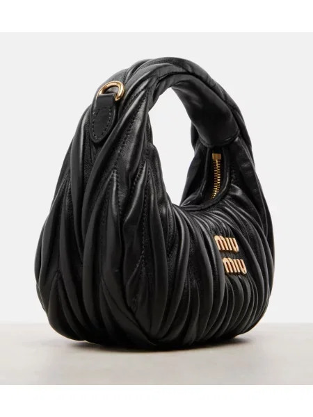 Кожена шопинг чанта Miu Miu черно