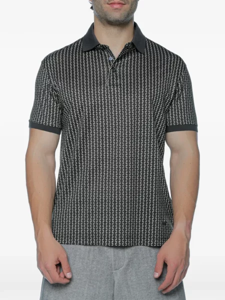 Tricou polo Emporio Armani cu imagine cu imprimeu geometric gri