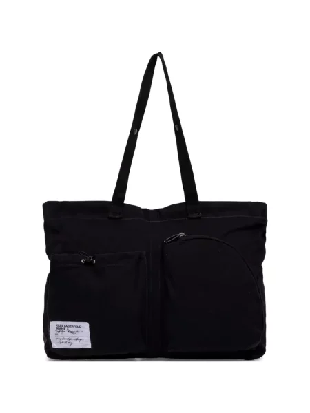 Geantă shopper Karl Lagerfeld Jeans cu buzunare aplicate cu autograf negru