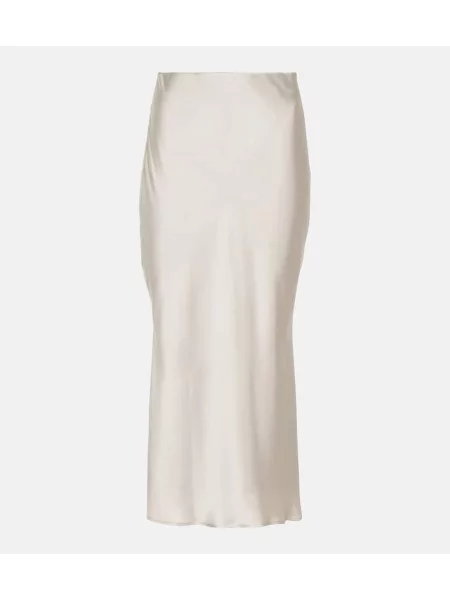 Fustă midi Brunello Cucinelli din satin până la genunchi alb