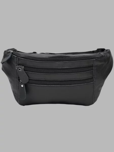 Кожаная поясная сумка Borsa Leather черная