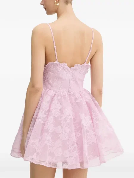 Rochie mini Bardot din dantelă evazată violet