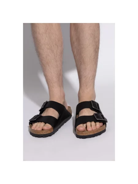 Klapki Birkenstock skórzane na sprzączkę czarne