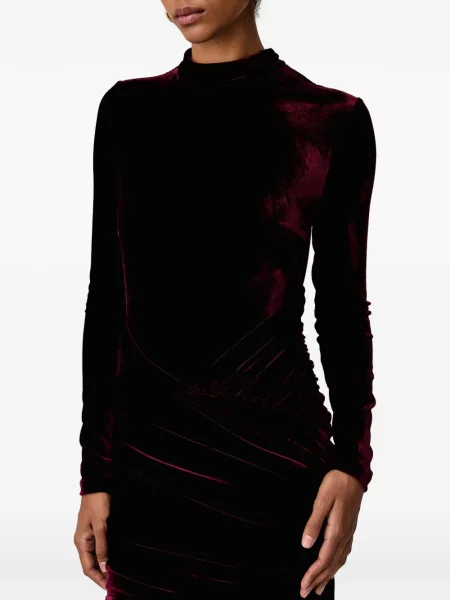 Rochie Bardot de catifea cu volane roșu