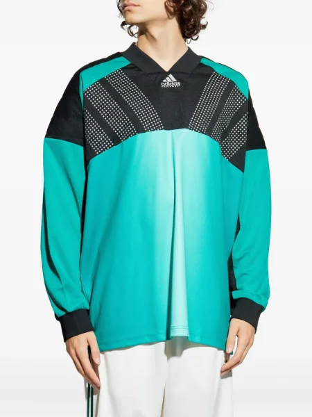 Top Adidas cu paiete cu dungi din jerseu albastru